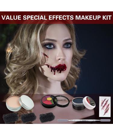 Ultimate Halloween Makeup Kit - Special Effects Zombie Makeup Fake Blood Gel Scar Wax Spatula Stickers & Sponges for Vampire Cosplay - Buy Online on GoSupps.com