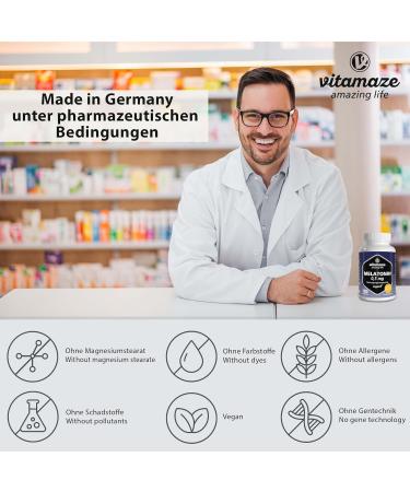 High Dose Melatonin 0.5mg | 180 Vegan Tablets | 12-Month Supply | Made in Germany | No Additives - Buy Online on GoSupps.com