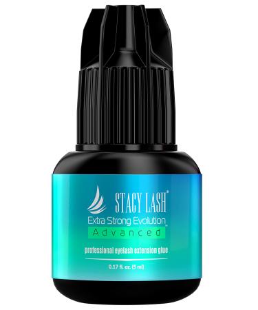 Extra Strong Evolution Advanced Eyelash Extension Glue - Stacy Lash (0.17 fl.oz/ 5ml)/ 1 Sec Drying time/ 6 Weeks Retention/Maximum Bonding Power/Very Low Fumes/Professional Use Only Black Adhesive
