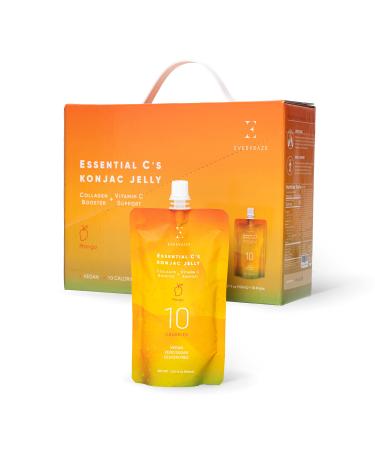 EVERYDAZE Essential Cs Collagen + Vitamin C Konjac Jelly | Vegan, 10 Calories, 0 Sugar | Mango | 10 Packs | Healthy Diet Pouch Drinkable Snack Drink, Weight Management