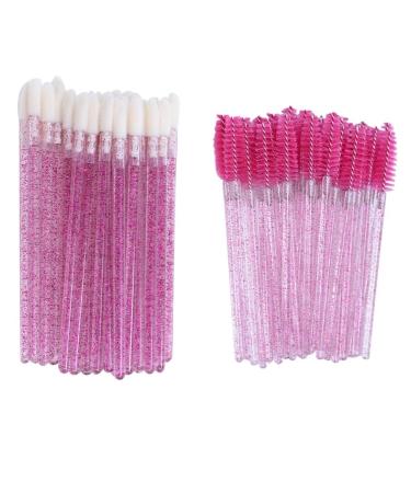 Disposable Lip Brushes Eyelash Mascara Wands 2 In 1 Bundle Sale Lipstick Cotton Swab Lipgloss Brush Makeup Tools Applicators(100pcs hot pink)