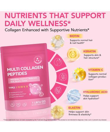 Multi Collagen Peptides Powder Types I II III V X 1 Pounds Unflavored with Biotin Hyaluronic Acid & Vitamin C Keto & Paleo Non-GMO Gluten-Free 1 Pound (Pack of 1) - Buy Online on GoSupps.com
