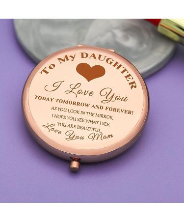 Jielahua Daughter Inspirational Rose Gold Compact Mirror | Daughter Birthday & Christmas Gift from Mom | Graduation & Wedding Present Ideas - Buy Online on GoSupps.com