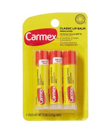 Carmex Classic Lip Balm Original 0.15oz  3 Sticks (2 Packs  6 Sticks) Original 3 Count (Pack of 1)