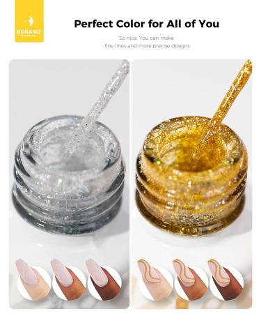 BURANO Gel Nail Polish Liner - Silver & Gold Nail Art - 8ml with Thin Brush - Glitter Curing Required - Buy Online on GoSupps.com