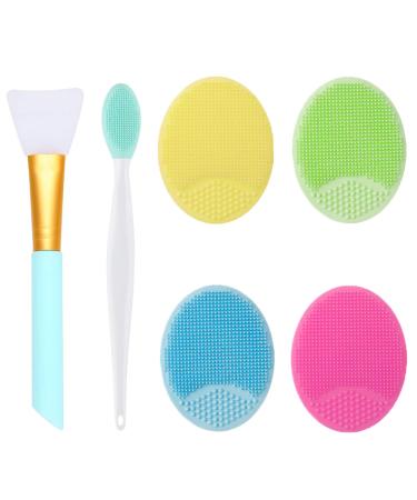 OBSCYON 6PCS Silicone Face Scrubber Kit Manual Facial Cleansing Brush Face Mask Brush Exfoliating Lip Brush for Skin Care Pink red green blue mint Green sky Blue
