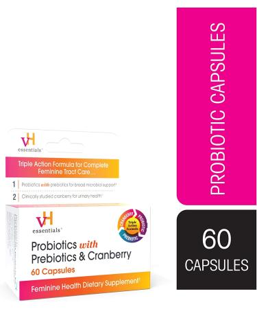 vH essentials Probiotics with Prebiotics and Cranberry Feminine Health Supplement - 60 Capsules - Buy Online on GoSupps.com