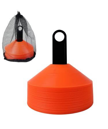 Wensdr Set of 50 Soccer Agility Training Cones with Carry Bag and Holder,Football Running Basketball Flexible Agility Training Cones Orange