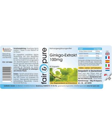 Fair & Pure - Ginkgo Capsules - Ginkgo Biloba Extract 95mg (24% Flavone - min. 6% Lactone) - Vegan - 90 capsules - Buy Online on GoSupps.com