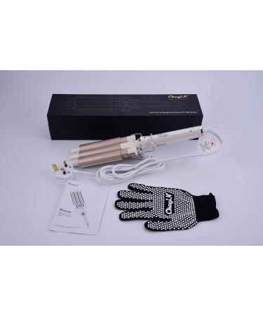 CkeyiN 3 Barrel Hair Waver Curling Iron with LCD - Professional Ceramic Tourmaline Curling Wand - 22mm Hair Crimpers - 16 Temperature Control Displays - for All Hair Types - Gold - Buy Online on GoSupps.com
