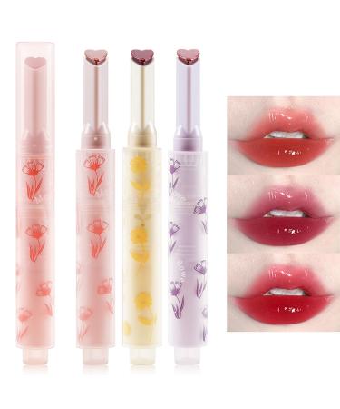 Erinde Tinted Glasting Melting Balm 3 Colors Jelly Tinted Lip Balm Lipstick Moisturizing Glossy Balm Lip Makeup for Dry Lips Heart Shape Lip Gloss Long Lasting High Pigmented Vegan 04#05#06#