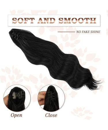 FESHFEN Ponytail Extensions 20 inch Long Wave Ponytail Claw Clip in Pony Tail Hair Extensions Off Black Wavy Ponytails Synthetic Hairpieces for Women Girls - Buy Online on GoSupps.com