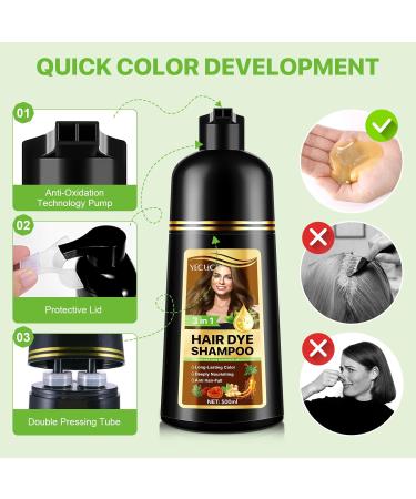 Uocasi Hair Dye Shampoo for Gray Hair Instant Hair Color Shampoo for Men and Women Natural and Long Lasting Hair Care 3 in 1 PlantBased Hair Color Shampoo500 ml Brown - Buy Online on GoSupps.com