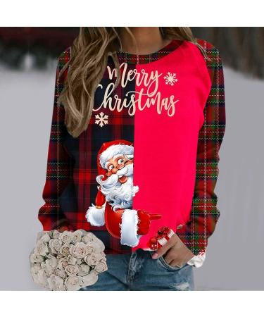 Women's Christmas Snowman & Penguin Print Sweatshirt | Red Xmas Jumper | Comfy O-Neck Raglan Top Pullover | Winter Long Sleeve Tunic Sweater | Size M - Buy Online on GoSupps.com