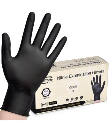SwiftGrip Disposable Nitrile Exam Gloves 3-mil Black Nitrile Gloves Disposable Latex Free for Medical Cooking & Esthetician Food-Safe Rubber Gloves Powder Free Non-Sterile 100-ct Box (Medium) Medium 100