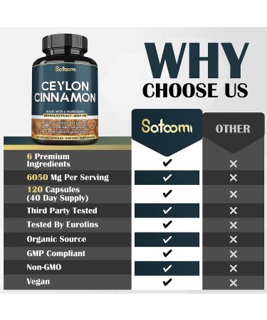 Ceylon Cinnamon 6in1 Supplement 6050mg with Apple Cider Vinegar, Turmeric, Ginger, Panax Ginseng - 120 Vegetarian Pills for Energy and Body Balance - Buy Online on GoSupps.com