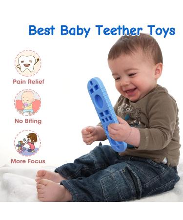 2 Pack Baby Teether Toys - Remote Control and Dinosaur Chew Toys for Babies 0-12 Months | Silicone Teethers for Boys and Girls - Reduce Gum Discomfort - Buy Online on GoSupps.com