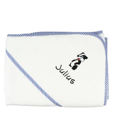 Wolimbo hooded towel personalized with name and motif - white - 100x100 cm - for baby and children 100x100cm white / edge blue stripes
