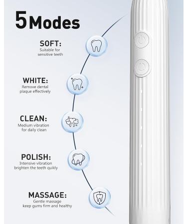 Electric Toothbrush for Adults - USB Rechargeable Sonic with 5 Modes 120 Days Fast Charge 3 Brush Heads for Gum Care & Deep Clean - T14 White - Buy Online on GoSupps.com