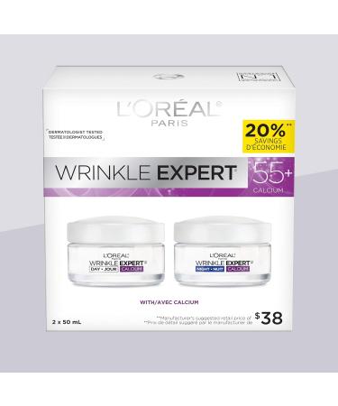 L'Oreal Paris Anti-Aging Face Cream 55+ Day + Night Skincare Kit Wrinkle Expert With Calcium to Reduce the Look of Wrinkles 50mL - Buy Online on GoSupps.com