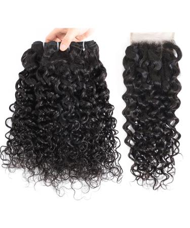 Brazilian Water Wave Bundles with Closure - 14 16 18 + 14 inch Free Part Unprocessed Human Hair - Buy Online on GoSupps.com
