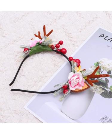 Minkissy Christmas Antler Headband Reindeer Ear Hair Hoop Christmas Floral Hairband Xmas Party Head Piece for Women Girls(Pattern 3) - Buy Online on GoSupps.com