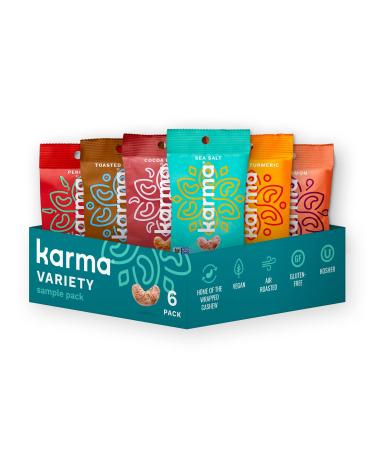 Sample Flavors Variety Pack Cashews by Karma Nuts, Whole, Roasted, Vegan, Non GMO, Gluten Free, Low Carb, Low Calorie, Everyday Nut Snack, 1.5 Ounce (6 Snack Packs) Sample Flavors Variety Pack 1.5 Ounce (Pack of 6)