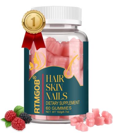 RTMGOB Biotin Gummies-Hair Skin & Nails Multivitamin Gummy Vitamins for Men & Women Supports Healthy Skin Hair Growth and Stronger Nails-Raspberry-60 Count