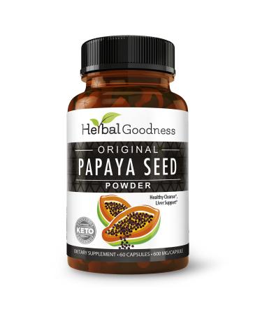 Herbal Goodness Papaya Seed Powder Natural Cleanse - 60/600mg Capsule - Colon Kidney Liver Intestine & Gut Health  Prebiotic Antioxidant - Fiber & Papain Nutrient Absorption (1 bttl) 60 Count (Pack of 1)