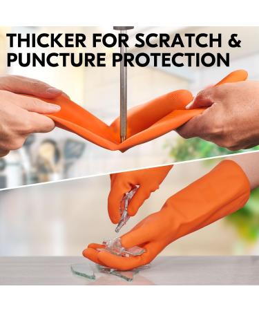 Vgo Household Gloves with Lining - Reusable Rubber Cleaning Gloves - Medium Size - Cold/Hot Proof for Kitchen, Painting, Gardening - 1 Pair Orange RB2186 - Buy Online on GoSupps.com