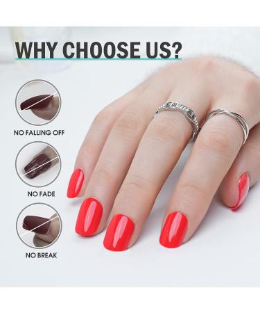 Jofay Fashion Neutral Square Short Press on Nails - Hot Red Full Cover False Nails Tips for Women - 24Pcs Reusable PureFit Stick on Nails - Buy Online on GoSupps.com