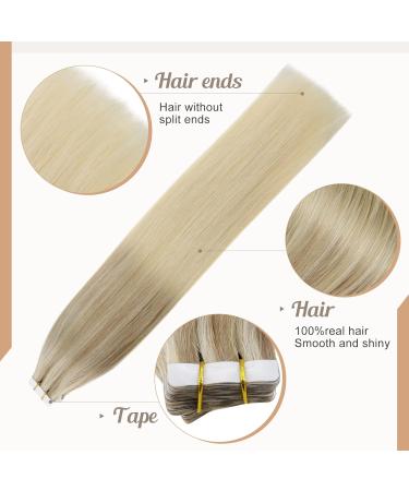 FSHINE Balayage Tape In Hair Extensions - Real Hair Ombre Ash Blonde - 50cm (20 inch) - Seamless 50g 20 Pieces #18/26/60 for Women - Buy Online on GoSupps.com