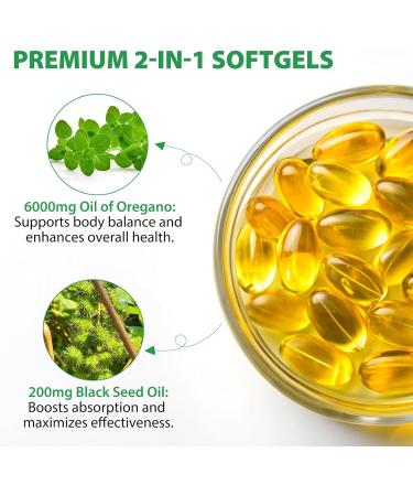 Oil of Oregano Softgels 6000mg Per Serving - Oil of Oregano with Black Seed Oil - Potent Carvacrol & Thymoquinone | Immune Support Digestive Health & Antioxidant | Non-GMO Gluten-Free Dairy-Free - Buy Online on GoSupps.com