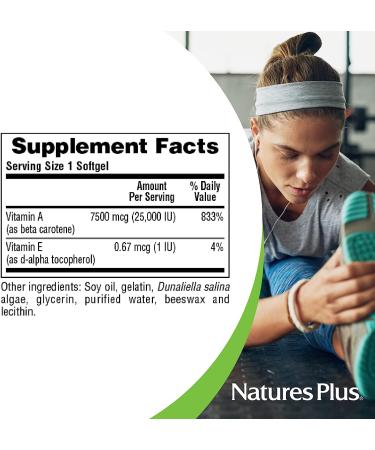 NaturesPlus Natural Beta Carotene 25,000 IU with Vitamin E | Eye Health Supplement | Antioxidant Softgels | Gluten-Free | 90 Servings - Buy Online on GoSupps.com