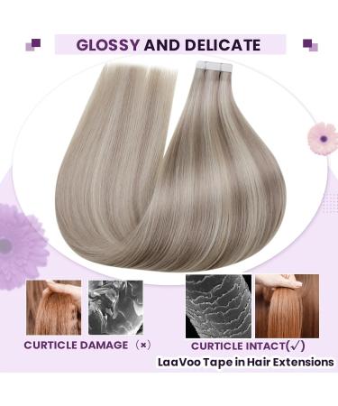 Buy Laavoo Invisible Tape Extensions - Real Remy Human Hair #18/613 - 50g 20cm 40cm - Blonde & Ash Blonde Highlights - 20PCs - Buy Online on GoSupps.com