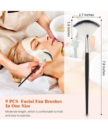 9-Piece Facial Brush Set for Peel Masks and Makeup Application - Soft Fan Brushes in Black and Silver - Buy Online on GoSupps.com