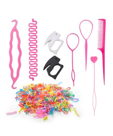 2Pcs Rubber Hair Band Remover Cutter  6Pcs DIY Hair Design Styling Tool Kit Topsy Hair Braid Kit Set  760Pcs Color Elastic Hair Ties for Toddlers Girls Women(Hair Rubber Bands Have 260 Large Loops and 500 Small Loops)