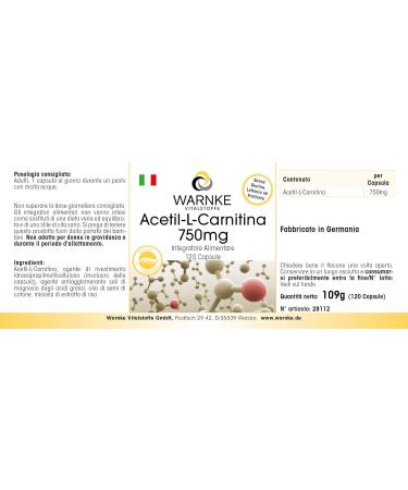 Acetyl-L-Carnitine Capsules 750mg High-Dose Vegan 120 Capsules | Warnke Vitalstoffe - Buy Online on GoSupps.com