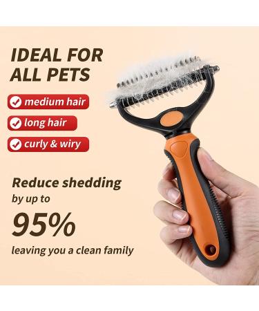 Vigime 2-Page Undercoat Rake | Dog & Cat Brush for Easy Hair Removal | Safe Mat & Matter Remover (Orange) - Buy Online on GoSupps.com