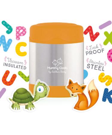 Mummy Cooks - Insulated Children's Food Flask 300ml (Orange) - Free Stickers