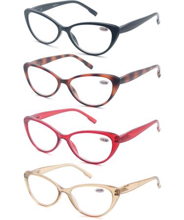 Women's Cat Eye Reading Glasses 1.25 - 4 Pack Stylish Cateye Readers with Comfortable Spring Hinge - Lightweight and Flexible - 4 Mix Color Set - Women's Cheaters - Buy Online on GoSupps.com