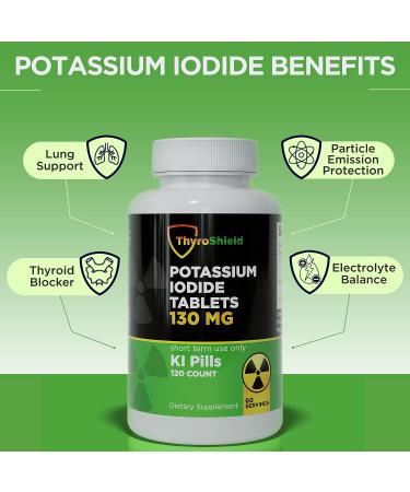 ThyroShield Potassium Iodide Tablets - 130mg Dose | Thyroid Support & Emergency Survival Supplement | USA Made KI Pills (120 Count) - Buy Online on GoSupps.com