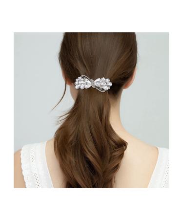 EVER FAITH Bridal Austrian Crystal Hair Barrette Clip  Rhinestone Waterdrop Bowknot Hair Accessories for Women Clear Silver-Tone Bow_Clear Silver-Tone