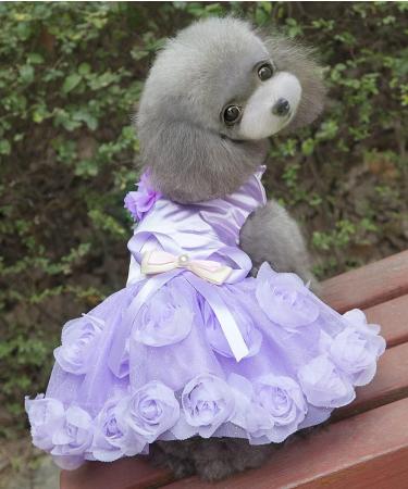 Luxury Dog Dress - Puppy Skirt Princess Clothes Evening Tutu & Floral Bowknot for Small Dogs - Purple Rose Pet Fashion - Buy Online on GoSupps.com