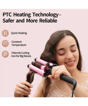 Dazspirite Wave Iron 3 Barrels 22mm - Adjustable Temperature Curling Iron for Large Curls & Waves | Perfect for Long & Short Hair - Rosa-3 - Buy Online on GoSupps.com
