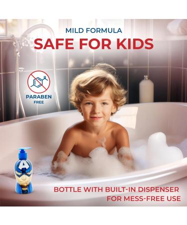 Avengers Children Hair and Body Wash 2 in 1 Bubble Bath and Shampoo with Dispenser Suitable for All Hair Types and Dry Sensitive Skin and Scalp 300 ml Blue - Avengers - Buy Online on GoSupps.com