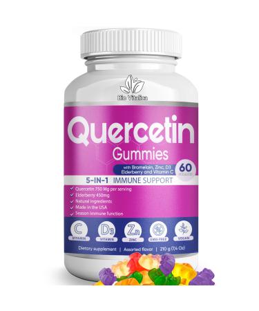 Quercetin Gummies by BioVitalica - Quercetin with Bromelain Vitamin C and Zinc & Elderberry + Vitamin D3 - 5 in 1 Immune Support - Zinc Quercetin 750 mg for Kids and Adults (1)
