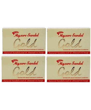Mysore Sandal Gold Soap 125g (Pack of 4) - Purest Sandalwood Soap with Natural Almond Oil - TFM 80% - Suitable for All Skin Types - Zero Dryness - Buy Online on GoSupps.com