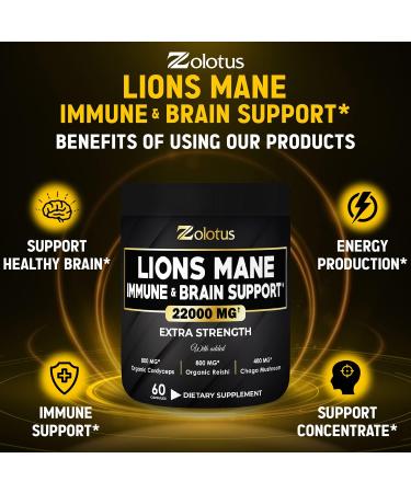Lions Mane Mushroom Complex Capsules 22000mg with Cordeyceps, Reishi & Elderberry - Focus, Memory & Brain Support - Immune & Energy Supplement - 60 Count - Buy Online on GoSupps.com