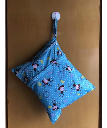 MUMBABY Wet Dry Bag | Reusable Nappy Diaper Bag with Two Zippered Pockets (Monkey) - Buy Online on GoSupps.com
